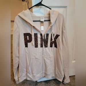 VS PINK Everyday Fleece Zip Up hoodie! Leopard print PINK